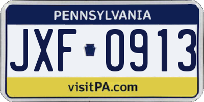 PA license plate JXF0913