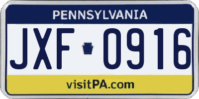 PA license plate JXF0916