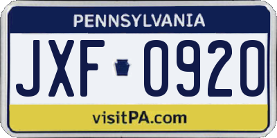 PA license plate JXF0920