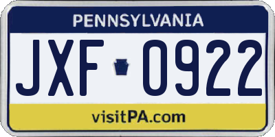 PA license plate JXF0922