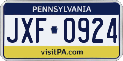 PA license plate JXF0924