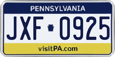 PA license plate JXF0925