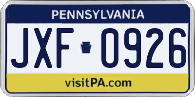 PA license plate JXF0926