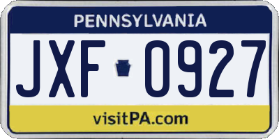 PA license plate JXF0927