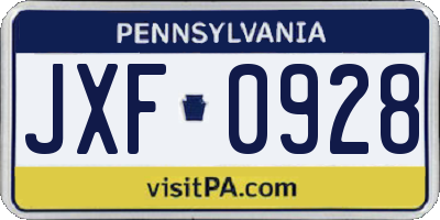 PA license plate JXF0928