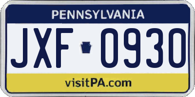 PA license plate JXF0930