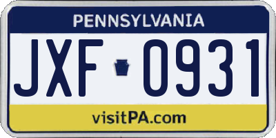 PA license plate JXF0931
