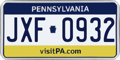 PA license plate JXF0932