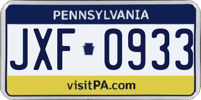 PA license plate JXF0933