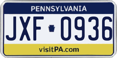 PA license plate JXF0936