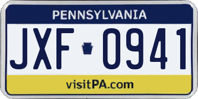 PA license plate JXF0941