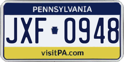 PA license plate JXF0948