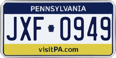 PA license plate JXF0949