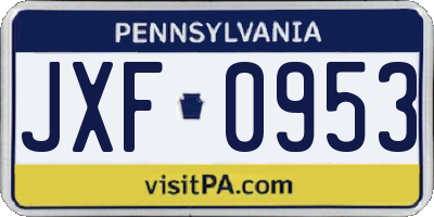 PA license plate JXF0953