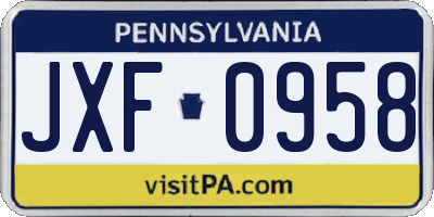 PA license plate JXF0958