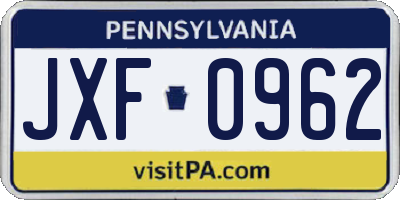 PA license plate JXF0962