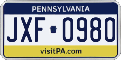 PA license plate JXF0980