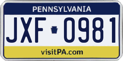 PA license plate JXF0981