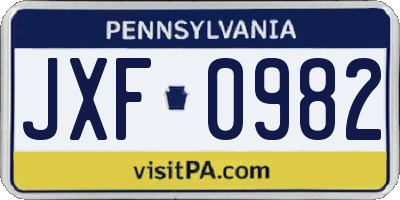 PA license plate JXF0982
