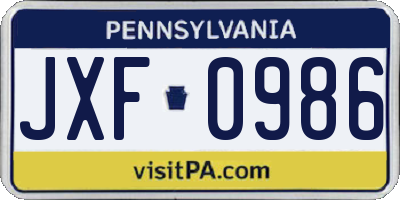 PA license plate JXF0986