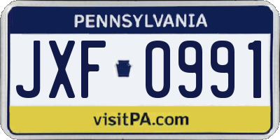 PA license plate JXF0991