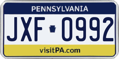 PA license plate JXF0992