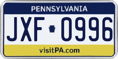 PA license plate JXF0996