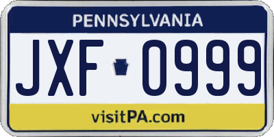 PA license plate JXF0999