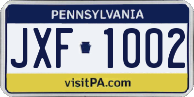 PA license plate JXF1002