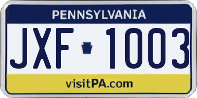 PA license plate JXF1003