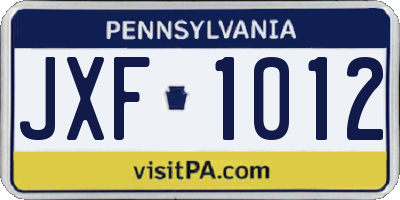 PA license plate JXF1012