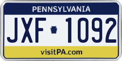 PA license plate JXF1092