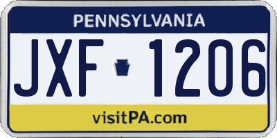 PA license plate JXF1206