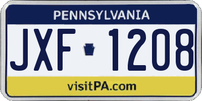 PA license plate JXF1208