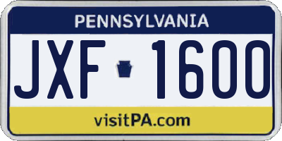 PA license plate JXF1600