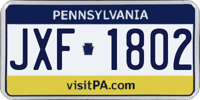 PA license plate JXF1802