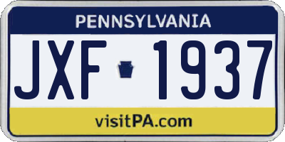 PA license plate JXF1937