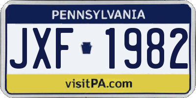 PA license plate JXF1982