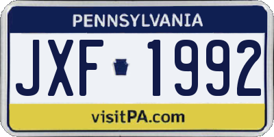 PA license plate JXF1992