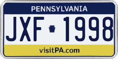 PA license plate JXF1998