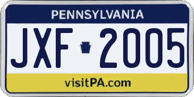 PA license plate JXF2005