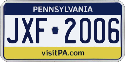 PA license plate JXF2006