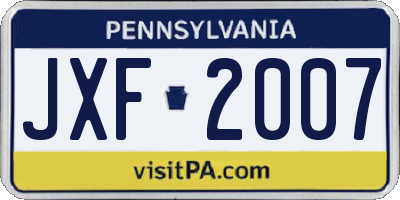 PA license plate JXF2007