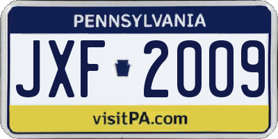 PA license plate JXF2009