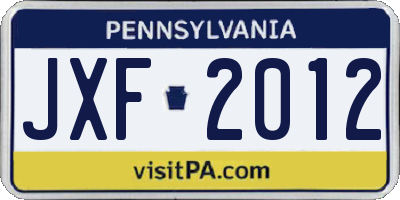 PA license plate JXF2012
