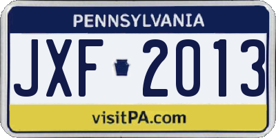 PA license plate JXF2013