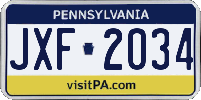 PA license plate JXF2034
