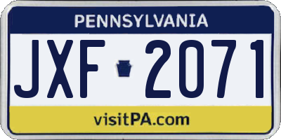 PA license plate JXF2071