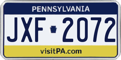 PA license plate JXF2072