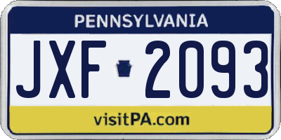 PA license plate JXF2093